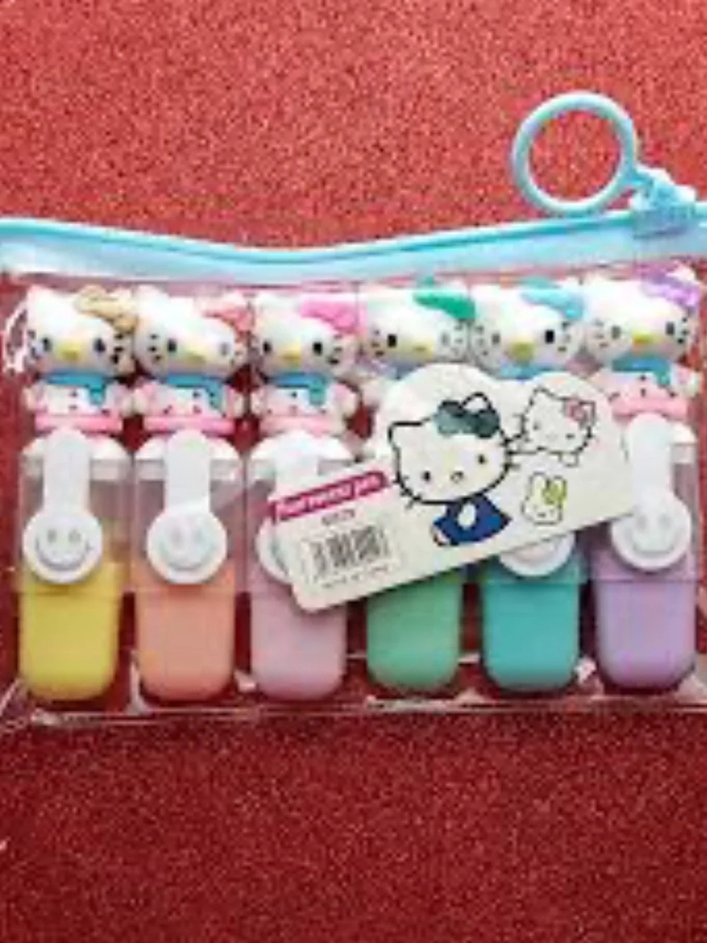 Hello Kitty Fluorescent Highlighter Markers Pens Set in Bag 7 Pc Set New
